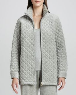 Quilted Velour Long Jacket, Womens   Joan Vass