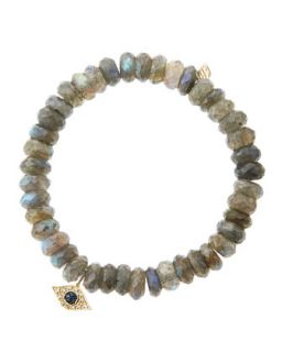 8mm Faceted Labradorite Beaded Bracelet with 14k Yellow Gold/Diamond Small Evil