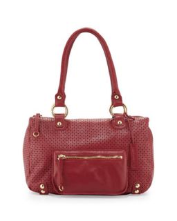 Dylan Perforated Leather Duffle Tote, Red Poppy   Linea Pelle