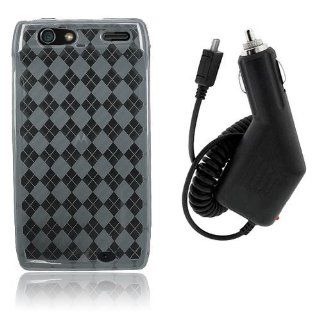 Motorola Droid RAZR 4G XT912   Smoke Checker Argyle Transparent TPU Flex Skin Case + Car Charger [AccessoryOne Brand] Cell Phones & Accessories