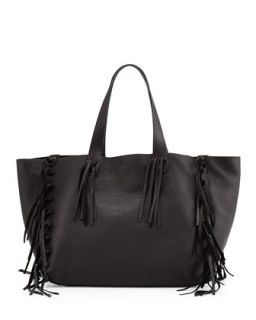 C Rockee Fringe Leather Tote Bag, Black   Valentino