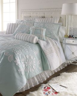 Aqua Pillow w/ Floral Applique, 18Sq.   Dena Home
