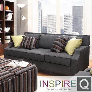 Inspire Q Broadway Dark Grey Fabric Sloped Track Arm Sofa