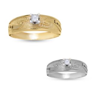 Ladies 10K Gold Engraved 1/10 CT. Custom Diamond Engagement Ring by