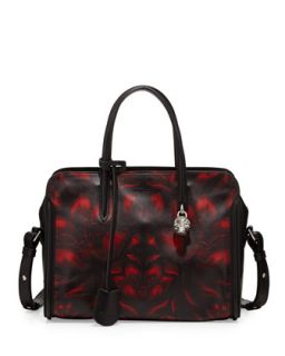 Tulip Print Padlock Zip Around Satchel Bag, Black/Red   Alexander McQueen