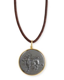 Hematite Capricorn Zodiac Pendant Necklace on Leather Cord   Syna
