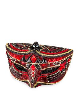 Crystal Mask Minaudiere, Red/Black   Judith Leiber Couture
