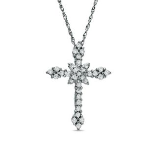 Lab Created White Sapphire Cross Pendant in Sterling Silver   Zales