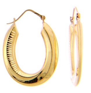 Hoop Earring 14k Gold Oval Etched Delicate Cut Polished Finish 1" (27.0mm) Jewelry