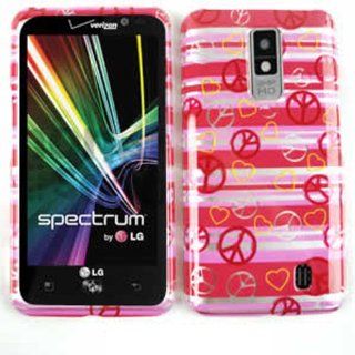 LG Spectrum vs920 Pink Peace Signs and Hearts Snap on Cover Faceplate Cell Phones & Accessories