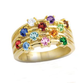 Personalized Birthstone Four Row Mothers Ring in 10K Gold (7 14