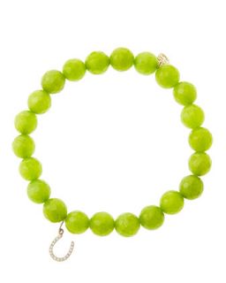8mm Faceted Lime Jade Beaded Bracelet with 14k Yellow Gold/Micropave Diamond