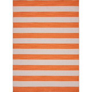 Handmade Flat Weave Stripe Pattern Grey/ Orange Rug (2 X 3)