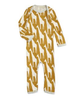 Long Sleeve Giraffe Print Playsuit, Brown, 3 12 Months
