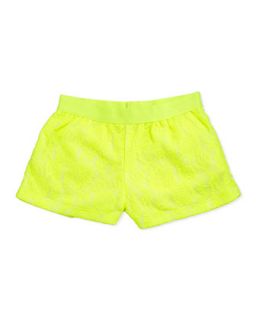 Neon Lace Pull On Shorts, Neon Yellow, Sizes 4 6X
