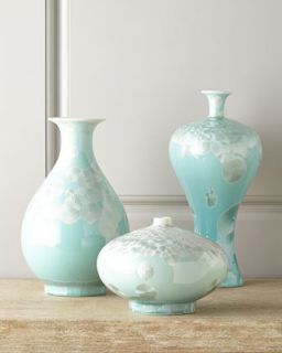 Three Swirling Leaves Aqua Vases   John Richard Collection