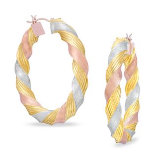 OroMagnifico™ 40mm Tri Color Satin Twist Hoop Earrings in 14K Gold