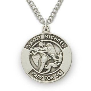 St. Michael the Archangel Protection, Patron of Police Officers, .925 Sterling Silver Engraved Medal Pendant Christian Jewelry Patron Patron Saint Medal Pendant Catholic Gift Boxed w/Chain Necklace 18" Length Gift Boxed Jewelry