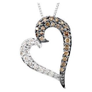 14 Karat White Gold Chocolate Brown & White Diamond Heart Necklace Diamond Designs Jewelry
