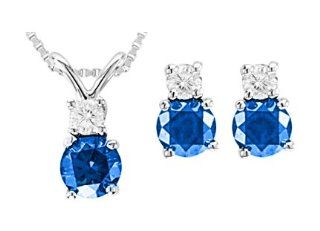 3/4 Ctw Blue and White Diamond Studs and Pendant Set with Chain SI2 I1 14k WGold Jewelry