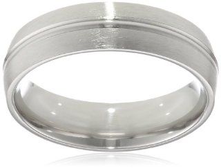 Men's Platinum 6mm Comfort Fit Satin Finished Plain Wedding Band with High Polished Center Groove Jewelry