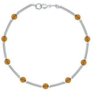 Sterling Silver .925 Genuine Amber Stone Bar and Bead Bracelet Link Bracelets Jewelry