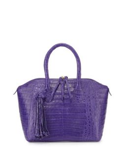 Small Crocodile Tassel Satchel Bag, Purple   Nancy Gonzalez