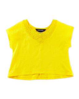 Lace Trimmed Cotton Tee, Yellow, Girls 4 6X   Ralph Lauren Childrenswear