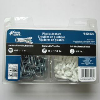 Blue Hawk 100 Pack #6 8 x 1 in Plastic Anchor Kit