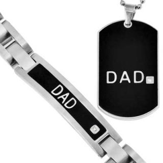 Mens Diamond Accent DAD Pendant and Bracelet Set in Two Tone