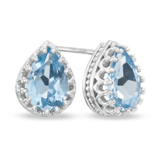 Pear Shaped Lab Created Aquamarine Crown Earrings in Sterling Silver