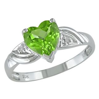 Heart Shaped Peridot Ring in 10K White Gold with Diamond Accents