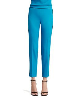 Womens Stretch Venetian Wool Pant with Silk Contrast Piping   St. John