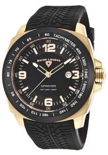 Swiss Legend 21045 YG 01 BB  Watches,Sprinter Black Tread Silicone Black Dial Gold Tone Case, Casual Swiss Legend Quartz Watches