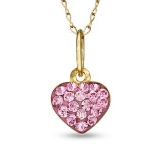 Childs Pink Swarovski® Crystal Heart Pendant in 14K Gold   13