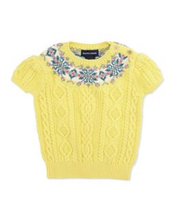 Short Sleeve Fair Isle Yoke Pullover Sweater, Girls 4 6X   Ralph Lauren