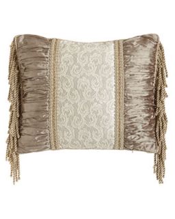 Pillow with Lace Center, Ruched Silk Sides, & Bullion Fringe, 15 x 18   Sweet