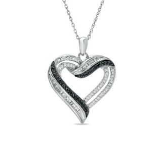 CT. T.W. Enhanced Black and White Diamond Heart Pendant in