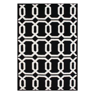 Alliyah Handmade Tufted Floridly Black Wool Rug (9 X 12)