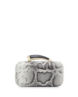 Safari Python Embossed Leather Horn Clutch, Black/White   VC Signature