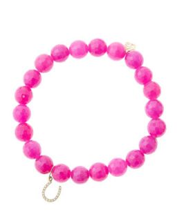 8mm Faceted Fuchsia Agate Beaded Bracelet with 14k Yellow Gold/Micropave