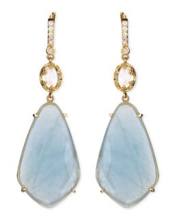 Oval Moonstone & Organic Aquamarine Earrings with Prong Diamonds   Penny