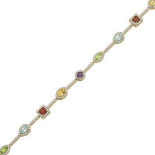 Multi Shaped Gemstone and Diamond Accent Bangle Bracelet in Sterling