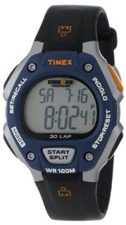 Timex Men's T5E931 Ironman Traditional 30 Lap Black/Silver Tone/Blue Resin Strap Watch at  Men's Watch store.