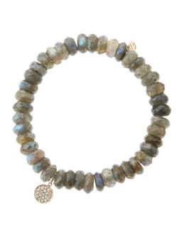 8mm Faceted Labradorite Beaded Bracelet with Mini Yellow Gold Pave Diamond Disc