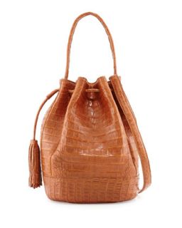 Medium Crocodile Tassel Bucket Bag, Cognac   Nancy Gonzalez