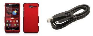 Motorola Droid Razr M XT907 (Verizon) Premium Combo Pack   Red Hard Shield Case + Atom LED Keychain + Micro USB Cable Cell Phones & Accessories