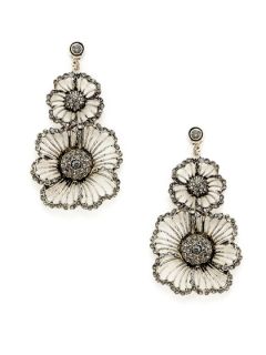 Silver Double Flower Drop Earrings by Azaara Vintage