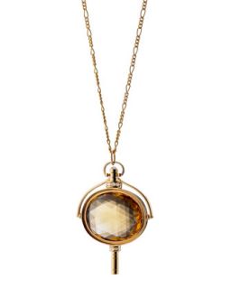Pocket Watch Key Honey Quartz Oval Necklace   Monica Rich Kosann