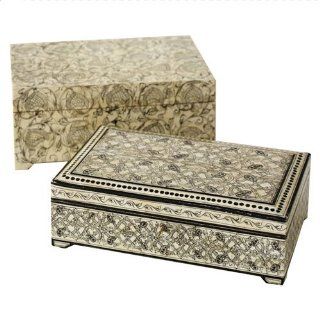 Two's Company Tozai Leaf Design Bone Inlay Jewelry Box, Set of 2   Table Centerpieces